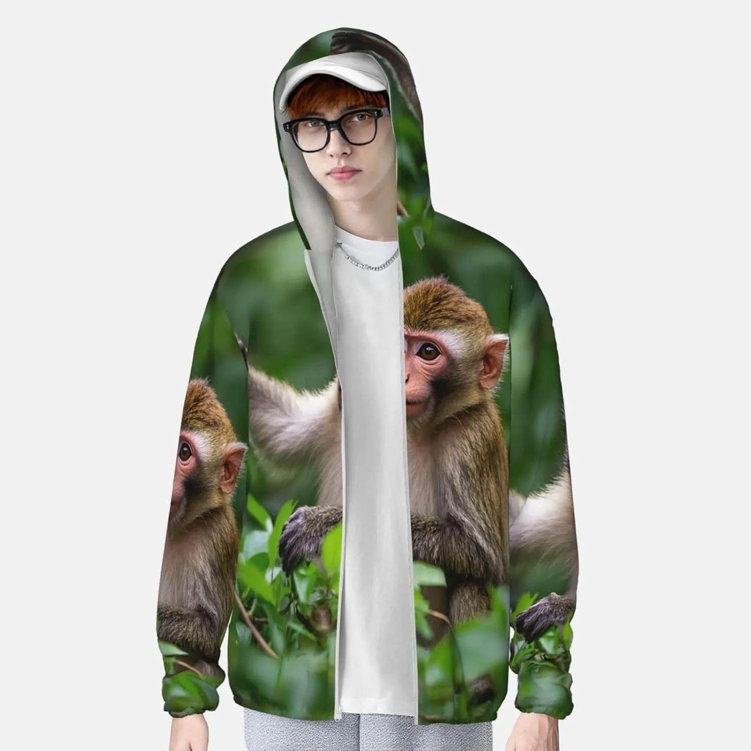 UPF 50  Naughty monkey Sun Protection Hoodie Lightweight Jacket Full Zip Long Sleeve Sun Shirt
