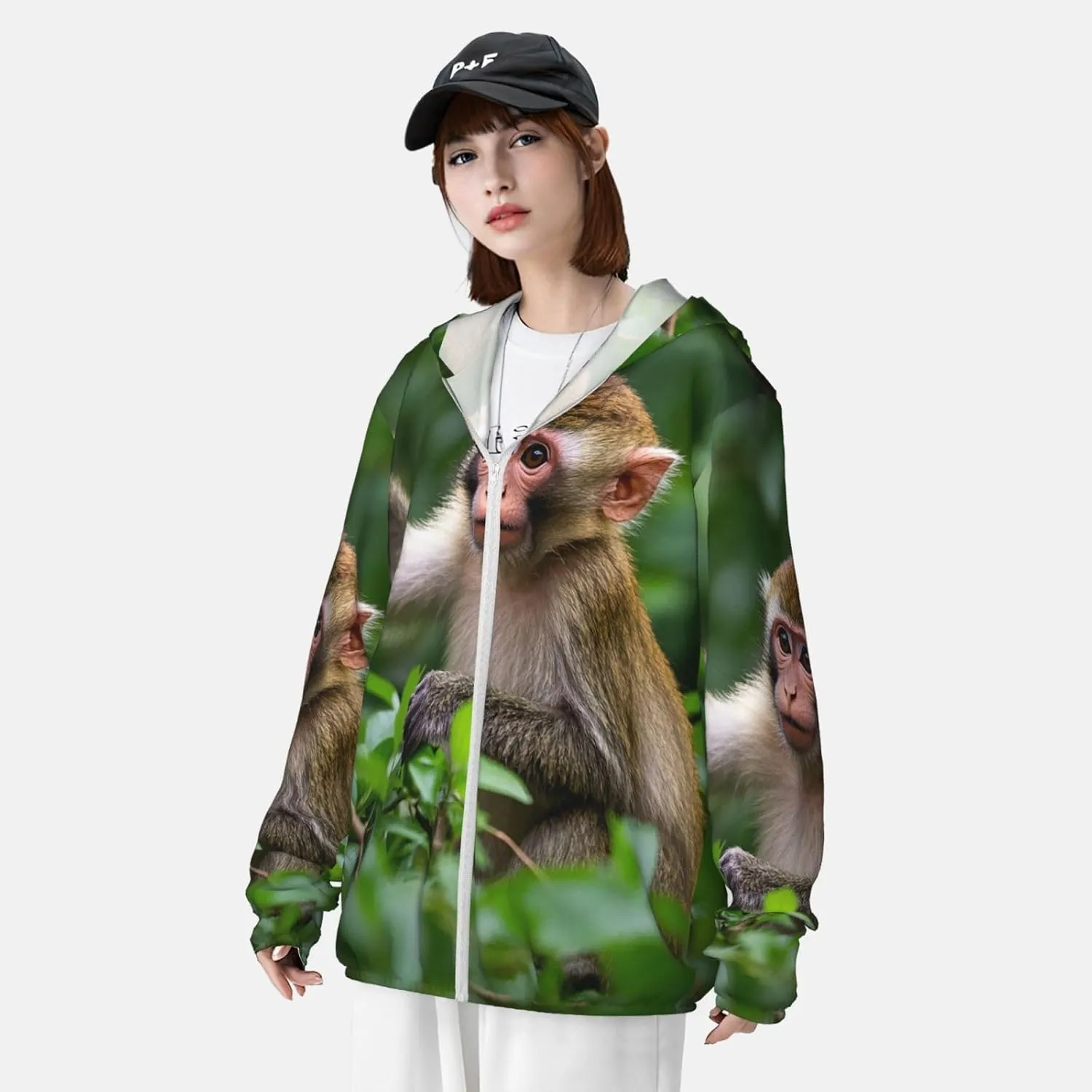 UPF 50  Naughty monkey Sun Protection Hoodie Lightweight Jacket Full Zip Long Sleeve Sun Shirt
