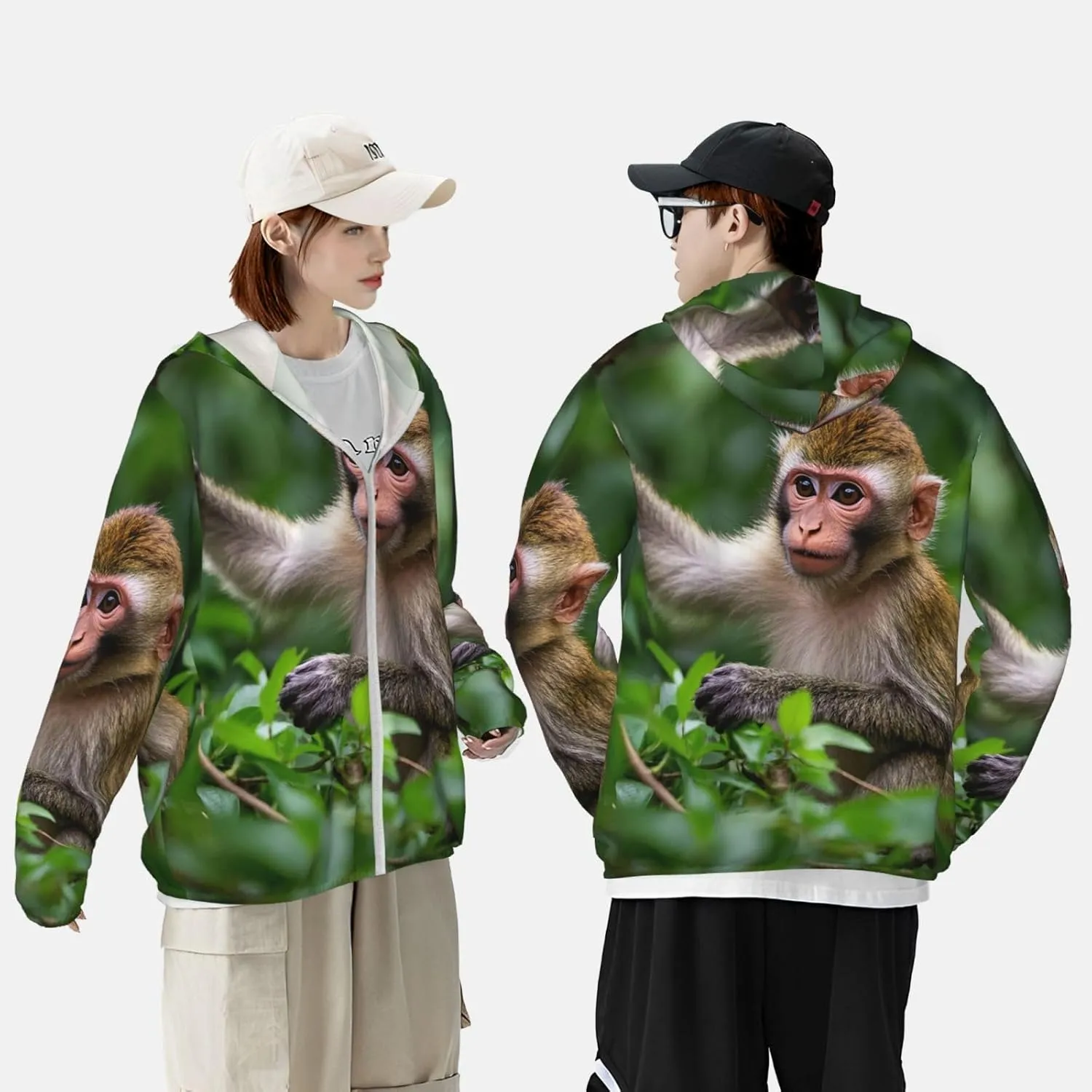 UPF 50  Naughty monkey Sun Protection Hoodie Lightweight Jacket Full Zip Long Sleeve Sun Shirt