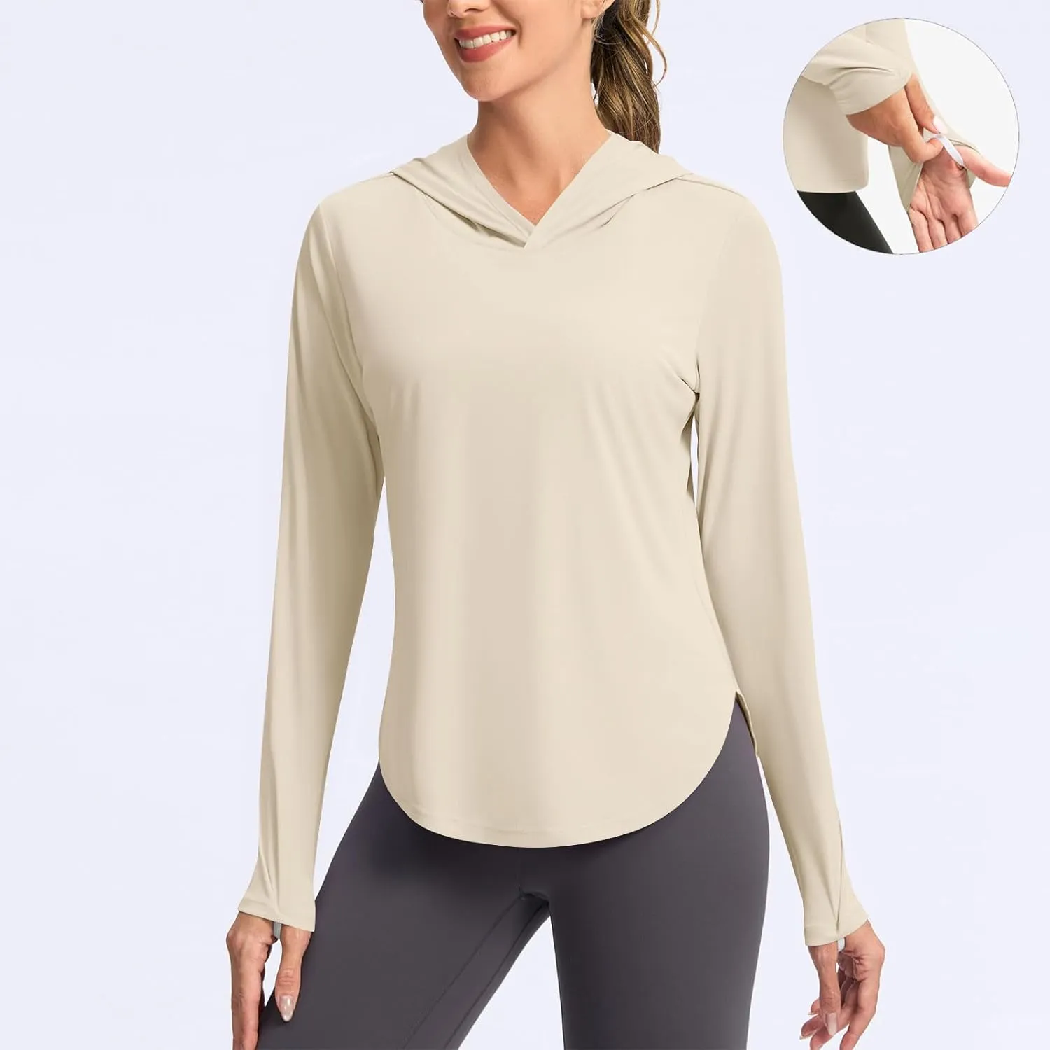 UPF 50  Women's Sun Shirt UV Protection Hoodie Lightweight Breathable Long Sleeve Outdoor Rash Guard Hooded T-Shirt