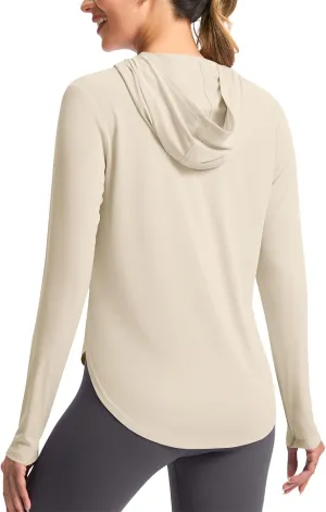 UPF 50  Women's Sun Shirt UV Protection Hoodie Lightweight Breathable Long Sleeve Outdoor Rash Guard Hooded T-Shirt