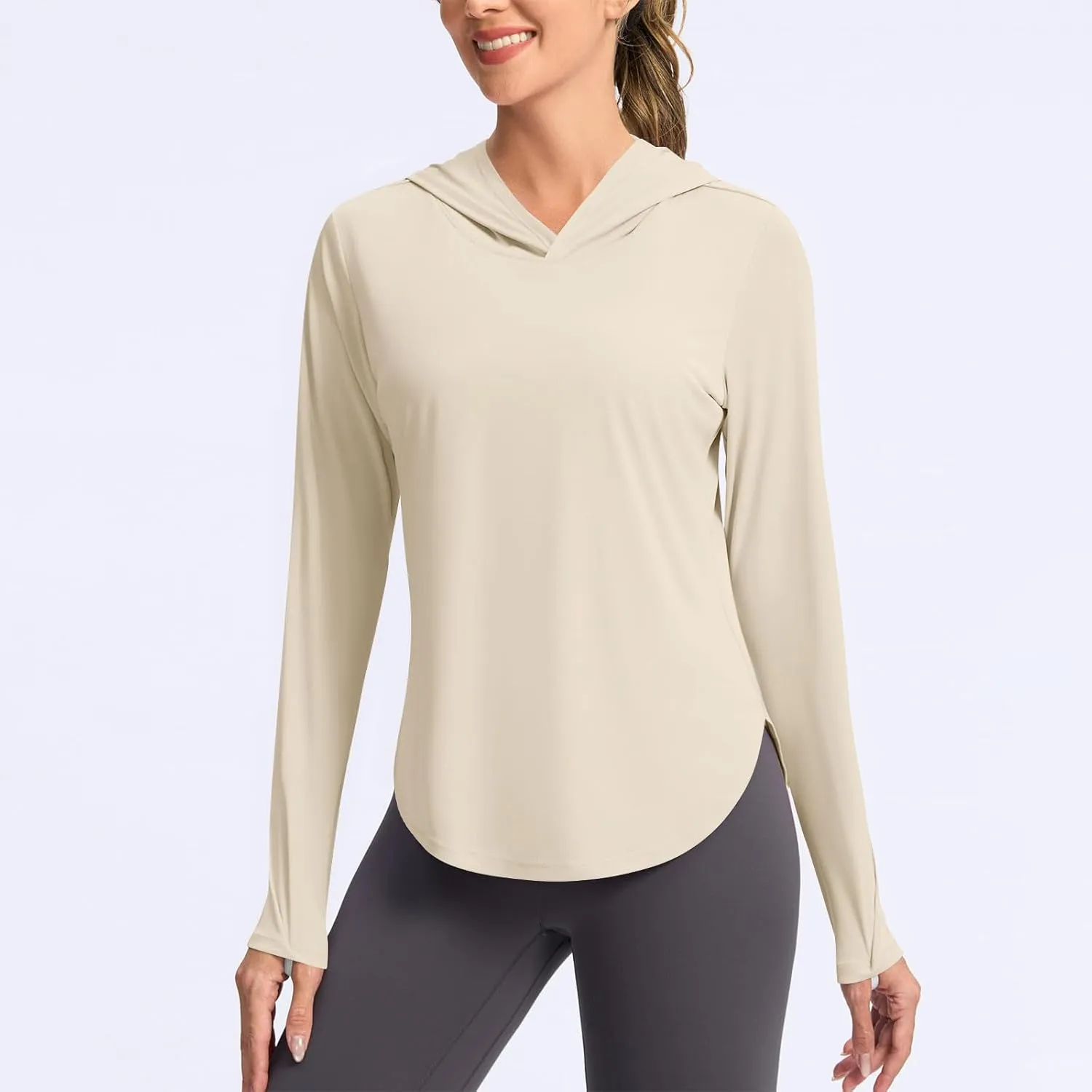 UPF 50  Women's Sun Shirt UV Protection Hoodie Lightweight Breathable Long Sleeve Outdoor Rash Guard Hooded T-Shirt