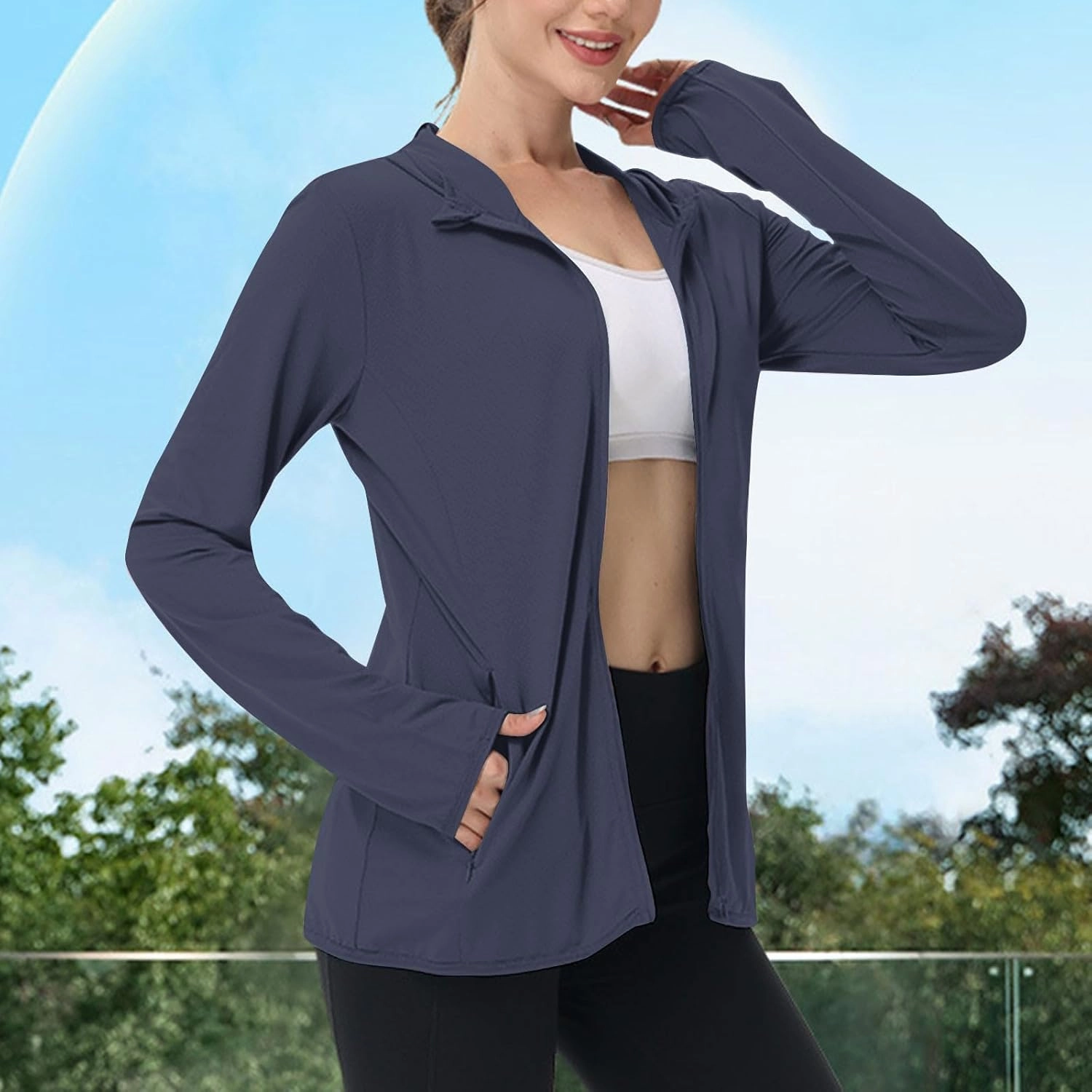 UPF 50 Long Sleeve Women Full Zipper Jacket Lightweight Summer Athletic Sports Jackets Outerwear Sun Protection Tees