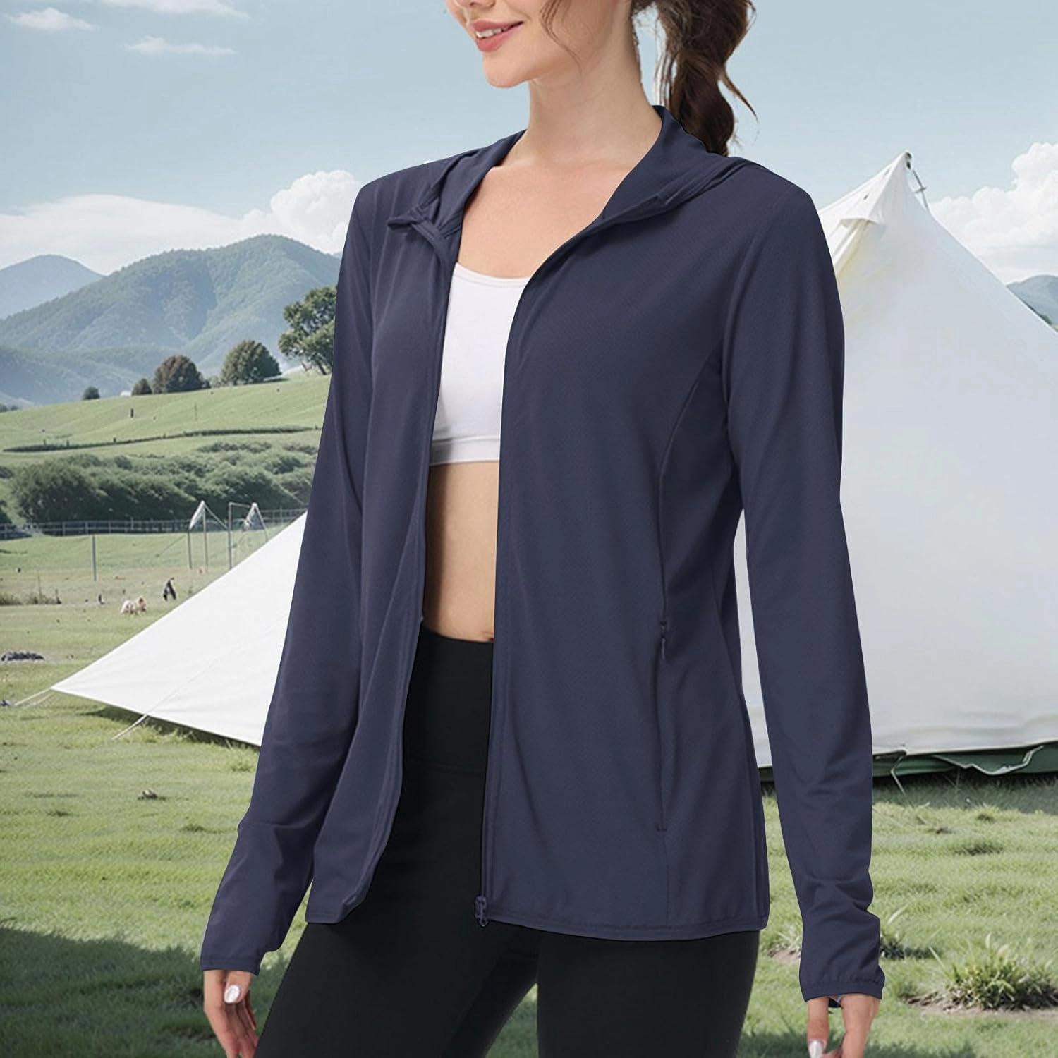 UPF 50 Long Sleeve Women Full Zipper Jacket Lightweight Summer Athletic Sports Jackets Outerwear Sun Protection Tees