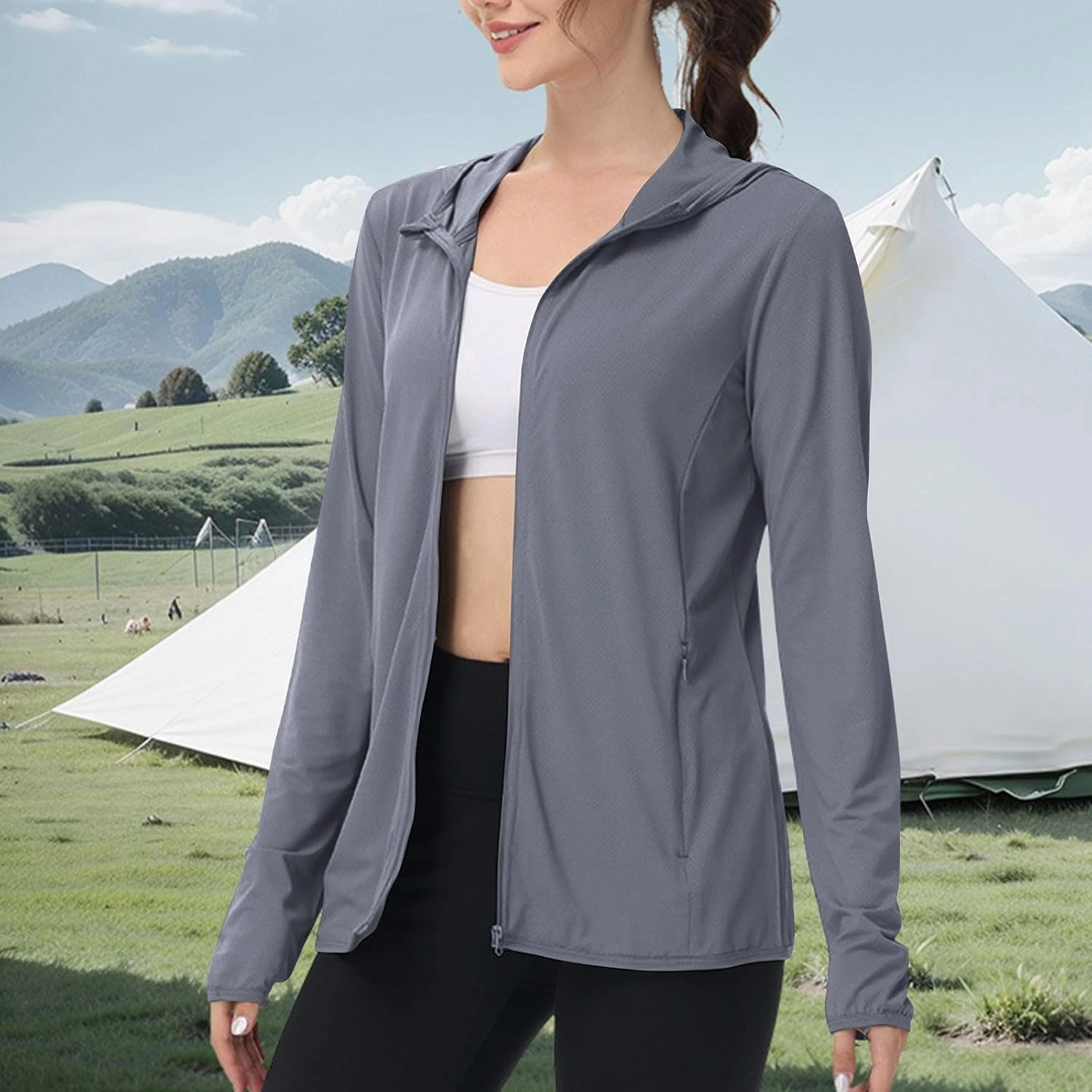 UPF 50 Long Sleeve Women Full Zipper Jacket Lightweight Summer Athletic Sports Jackets Outerwear Sun Protection Tees