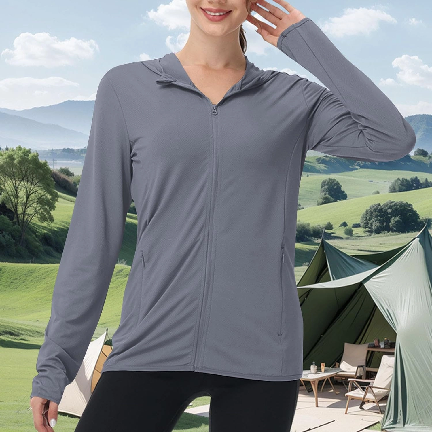 UPF 50 Long Sleeve Women Full Zipper Jacket Lightweight Summer Athletic Sports Jackets Outerwear Sun Protection Tees