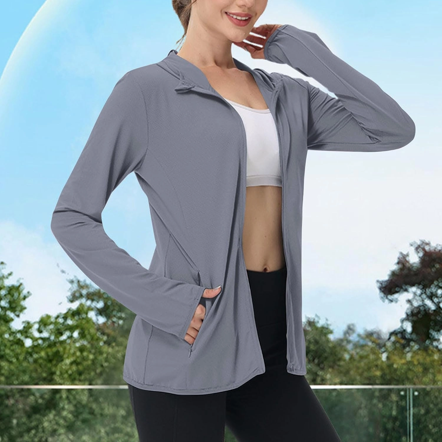 UPF 50 Long Sleeve Women Full Zipper Jacket Lightweight Summer Athletic Sports Jackets Outerwear Sun Protection Tees