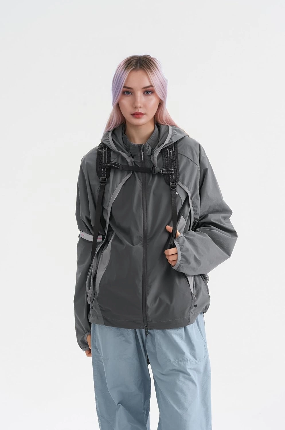UPF 50  Unisex Lightweight Sun Hoodie with Reflective Strips for Hiking/Cycling/Urban Commuter