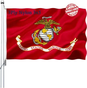 US Marine Corps USMC Military Flag 3x5 Outdoor Double Sided - 3Ply Heavy Duty Nylon United States Marine Corps Army Flags Banner 2 Brass Grommets Vivid Colors Waterproof