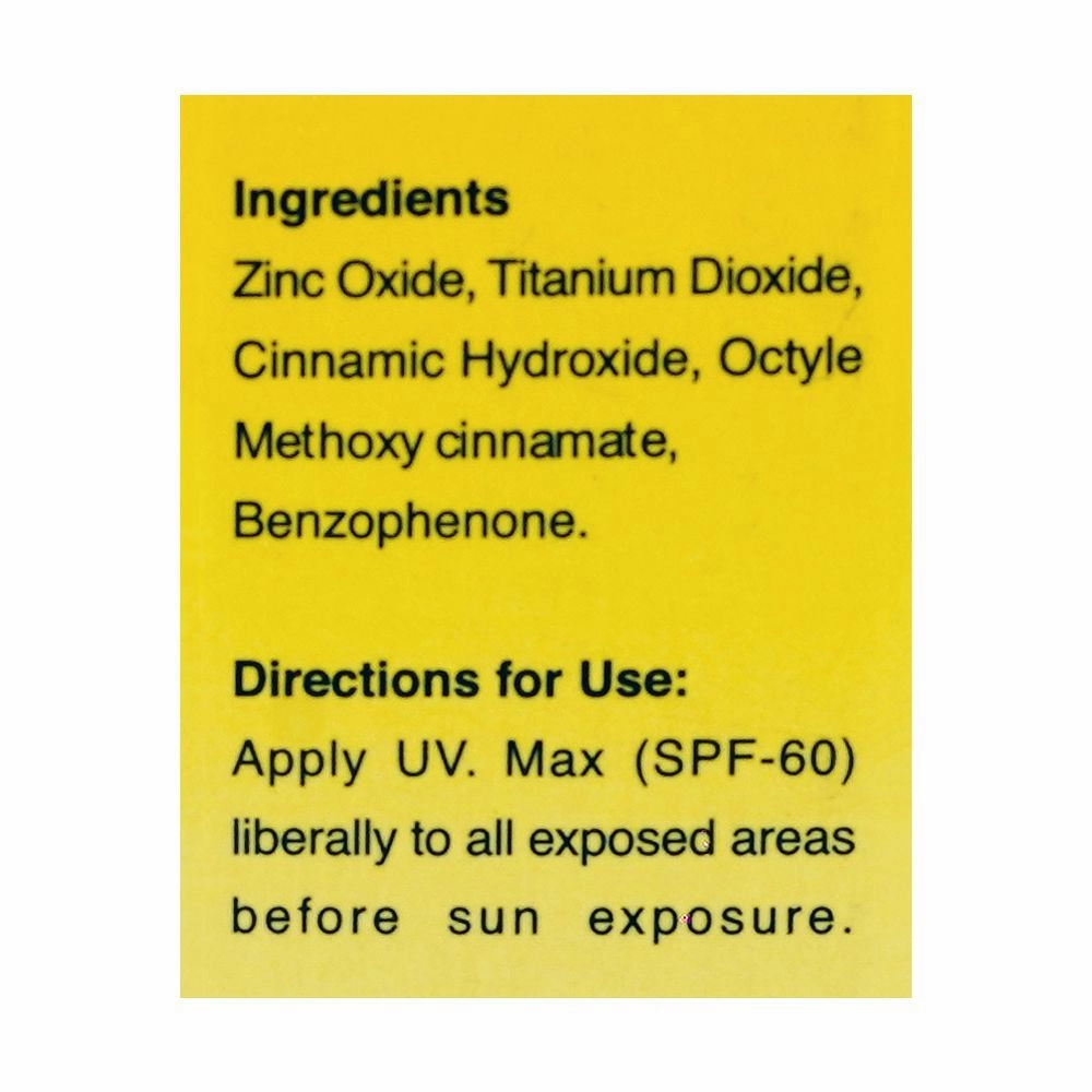 UV.Max Water-Based Sunscreen Cream, Broad Spectrum, Waterproof, SPF 60, 30g