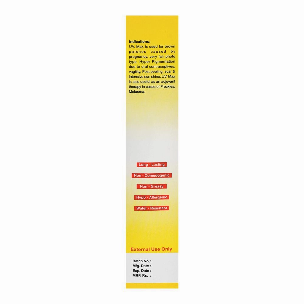 UV.Max Water-Based Sunscreen Cream, Broad Spectrum, Waterproof, SPF 60, 30g