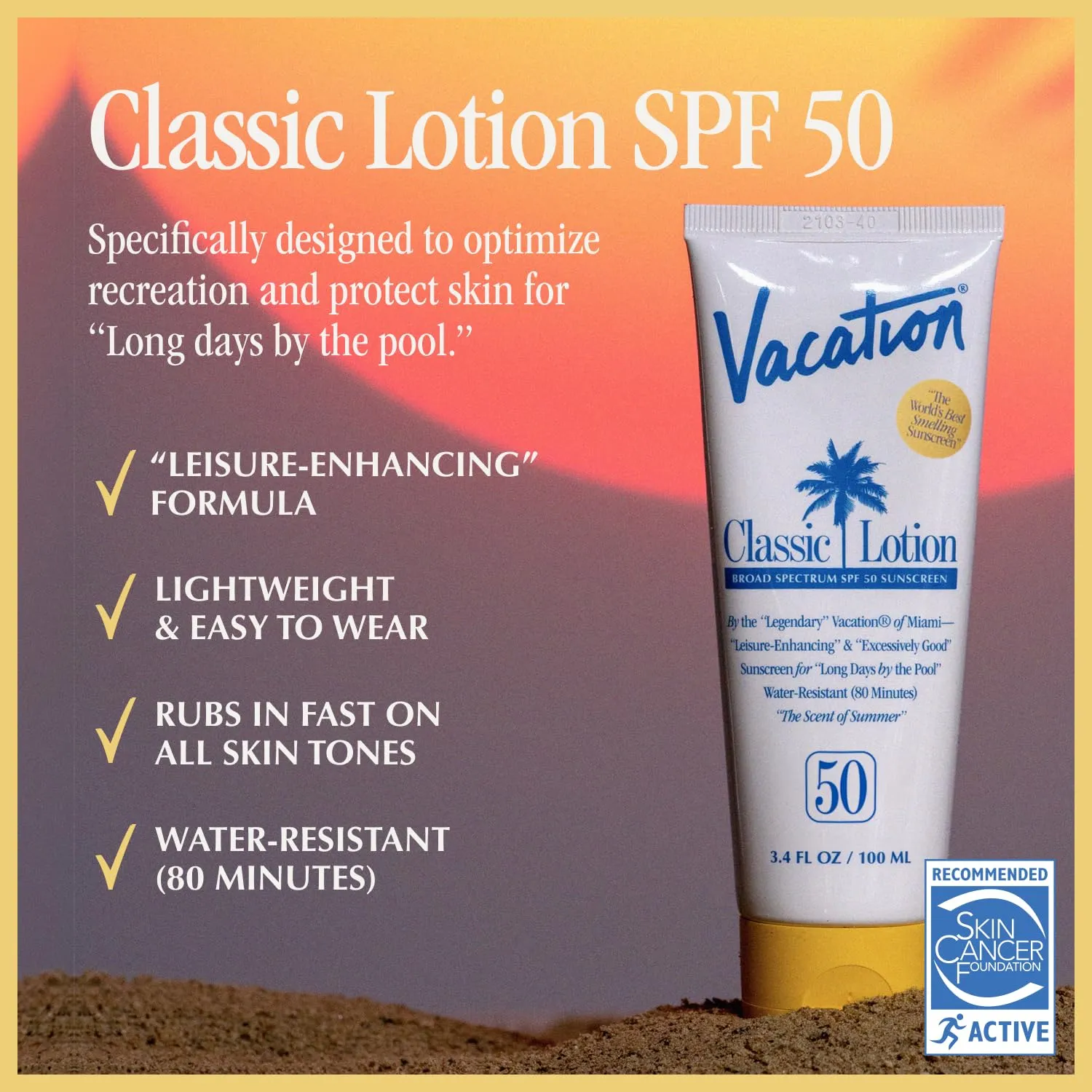 Vacation Classic Sunscreen Lotion SPF 50 & Air Freshener Bundle, Water-Resistant, Lightweight, Transparent on All Skin Tones, Dermatologist-Tested, Vegan, Travel Size, 3.4 Fl. Oz.