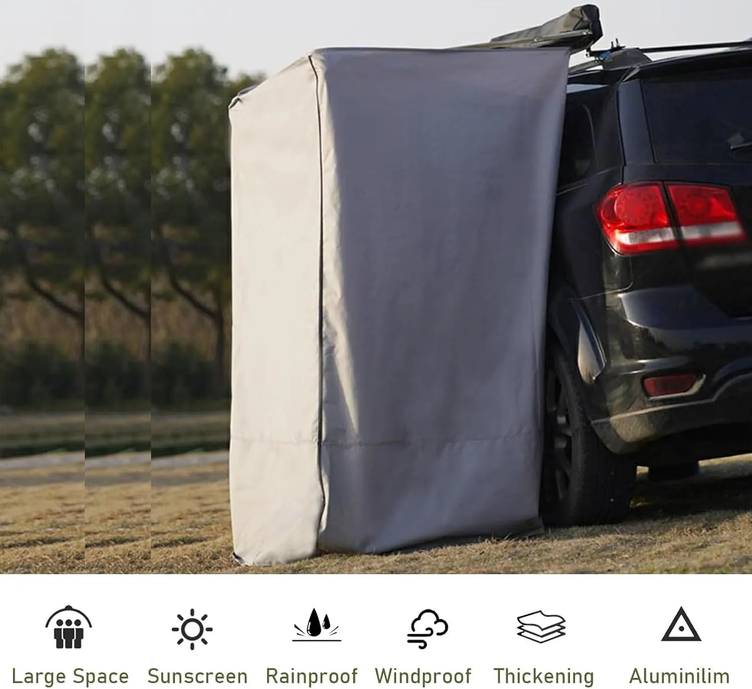 Vehicle Side Shower Tent with Roof, Car Portable Privacy Shower Bathroom, Outdoor Camping Awning Shower Room Waterproof, Built-in LED Light for Night,100x100x200cm