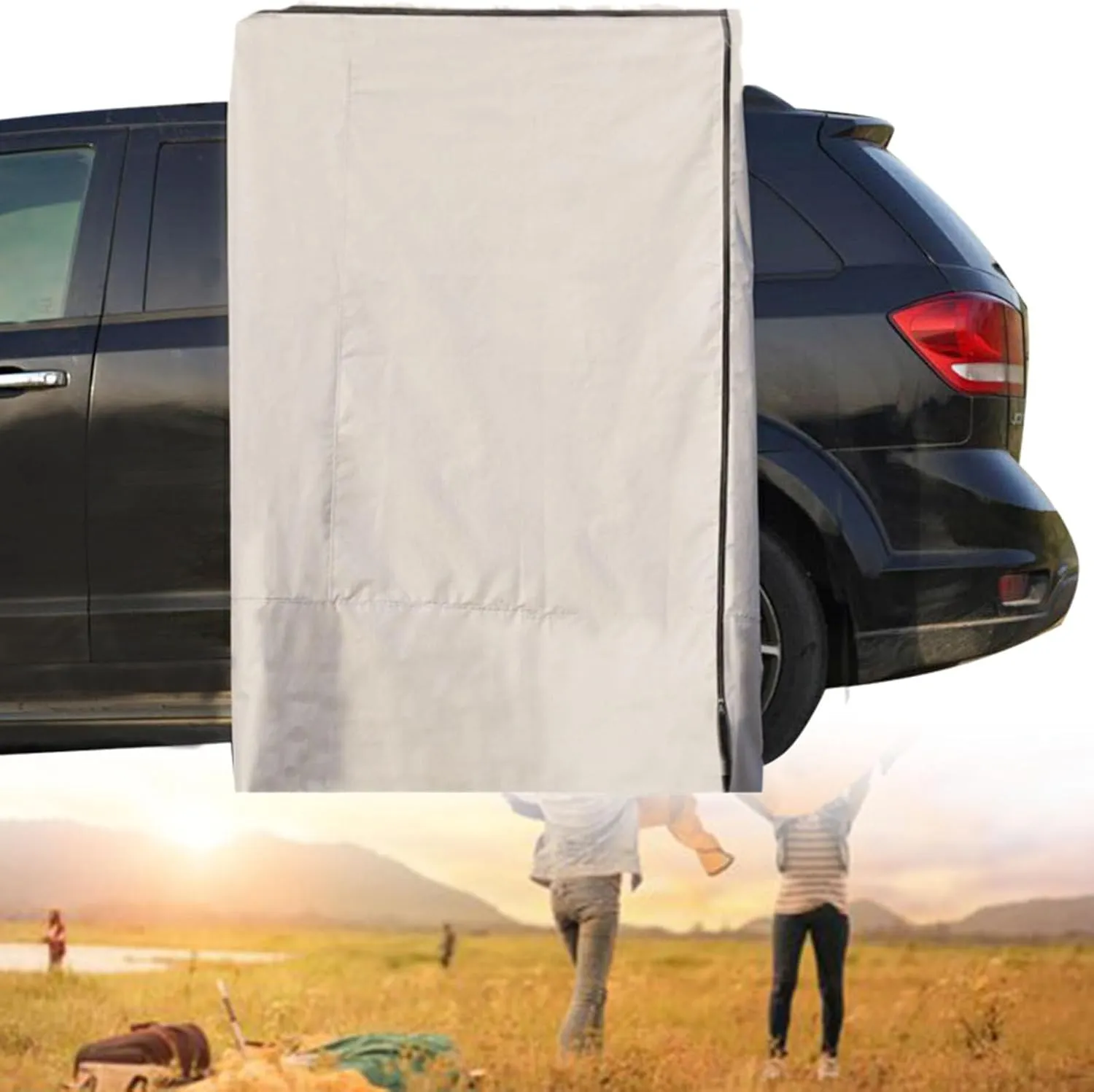 Vehicle Side Shower Tent with Roof, Car Portable Privacy Shower Bathroom, Outdoor Camping Awning Shower Room Waterproof, Built-in LED Light for Night,100x100x200cm