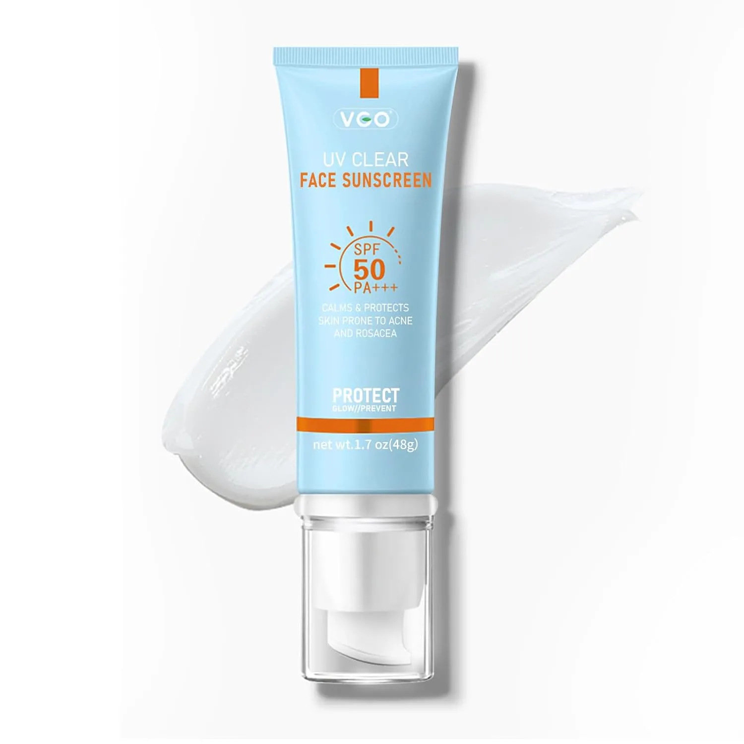 VGO Clear Face Sunscreen SPF 50, Hydrating Sun Essence Face Protector Leaves No Sticky Feeling Travel Size Sunscreen Against UVA and UVB Rays 50ml / 1.7oz
