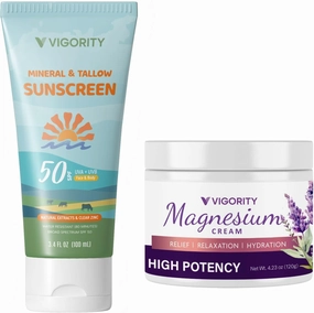 Vigority Day & Night Skincare Duo: Natural Tallow Sunscreen & Magnesium Cream for Sun Protection Night Relaxation