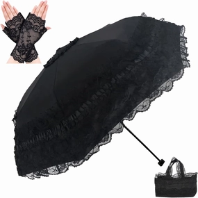 Vintage Lace Parasol Gothic Lolita Umbrella UV Sun Protection Witch Cosplay Photoshoot Props Party Decoration