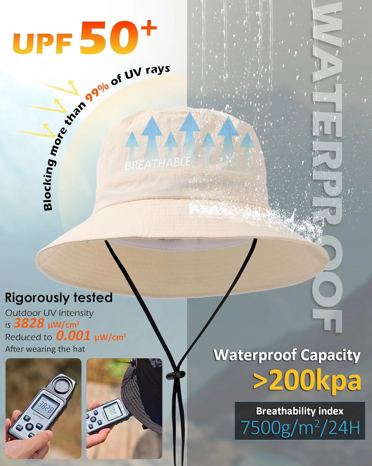 Waterproof Bucket Hat for Women Men Rain Hat UPF 50  Wide Brim Boonie Sun Hat Foldable Summer Floppy Beach Fishing Safari Hat