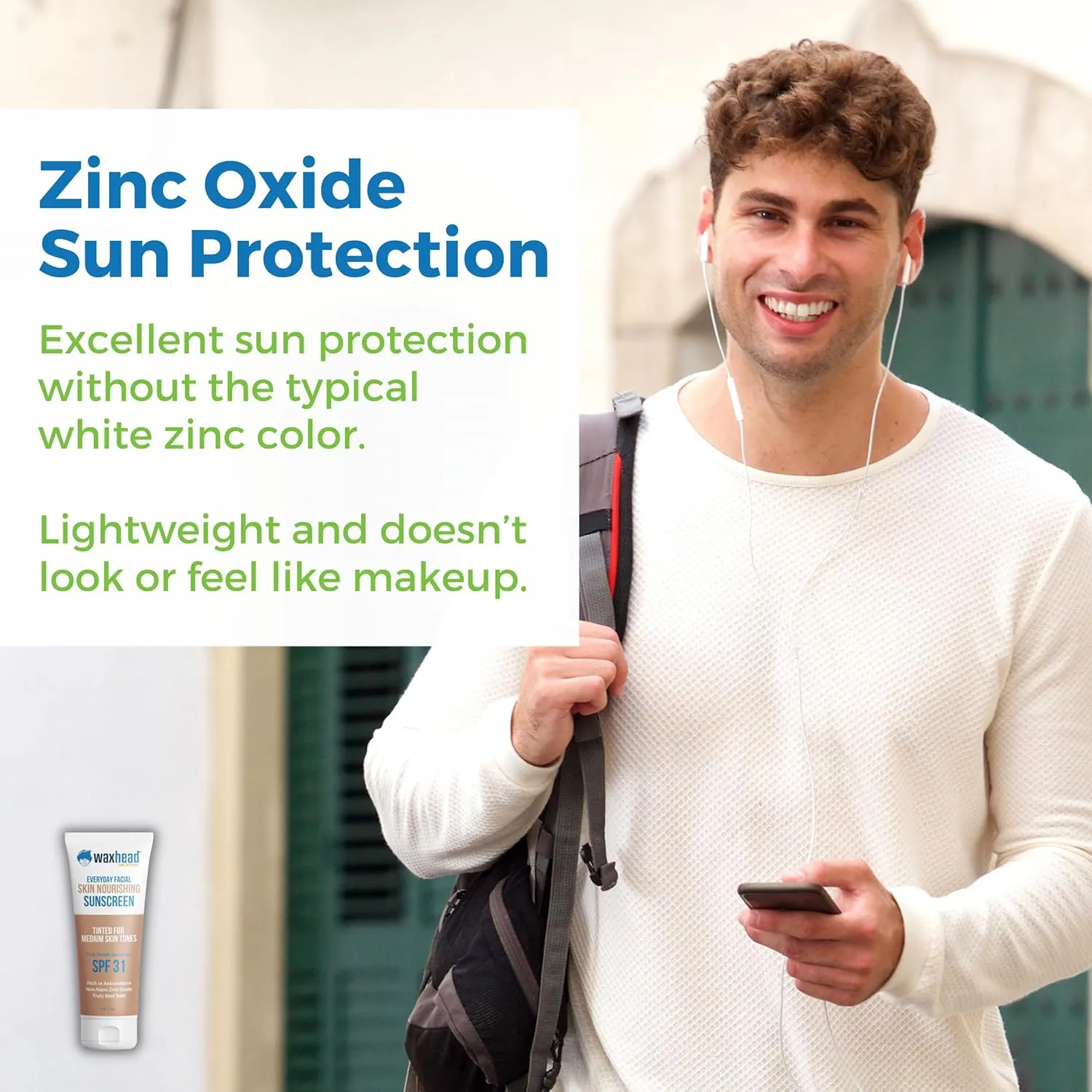 Waxhead Tinted Zinc Oxide Sunscreen For Face - Non-Toxic Mineral Sunscreen For Face, Facial BB Cream Tinted Moisturizer With SPF 31, Protector Solar Para la Cara con Color (Sheer Glow Medium Tint 4oz)