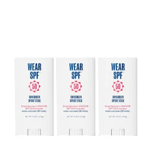 Wear SPF Sunscreen Sport Stick – Sweat & Water-Resistant SPF 50, 3-pack
