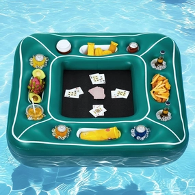 WERNNSAI Floating Pool Card Table Inflatable Drink & Snack Holder with Waterproof Playing Cards 40” Floating Game Tray for Pool or Beach Party Summer Fun Accessory for Adults & Family