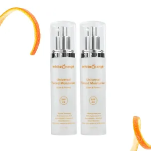 White Orange Premium Tinted Moisturizer with SPF 44 Universal Tint All-in-One Mineral/Physical Face Sunscreen for All Skin Types Broad Spectrum Protection Against UVA/UVB Dermatologist Tested, 2PK