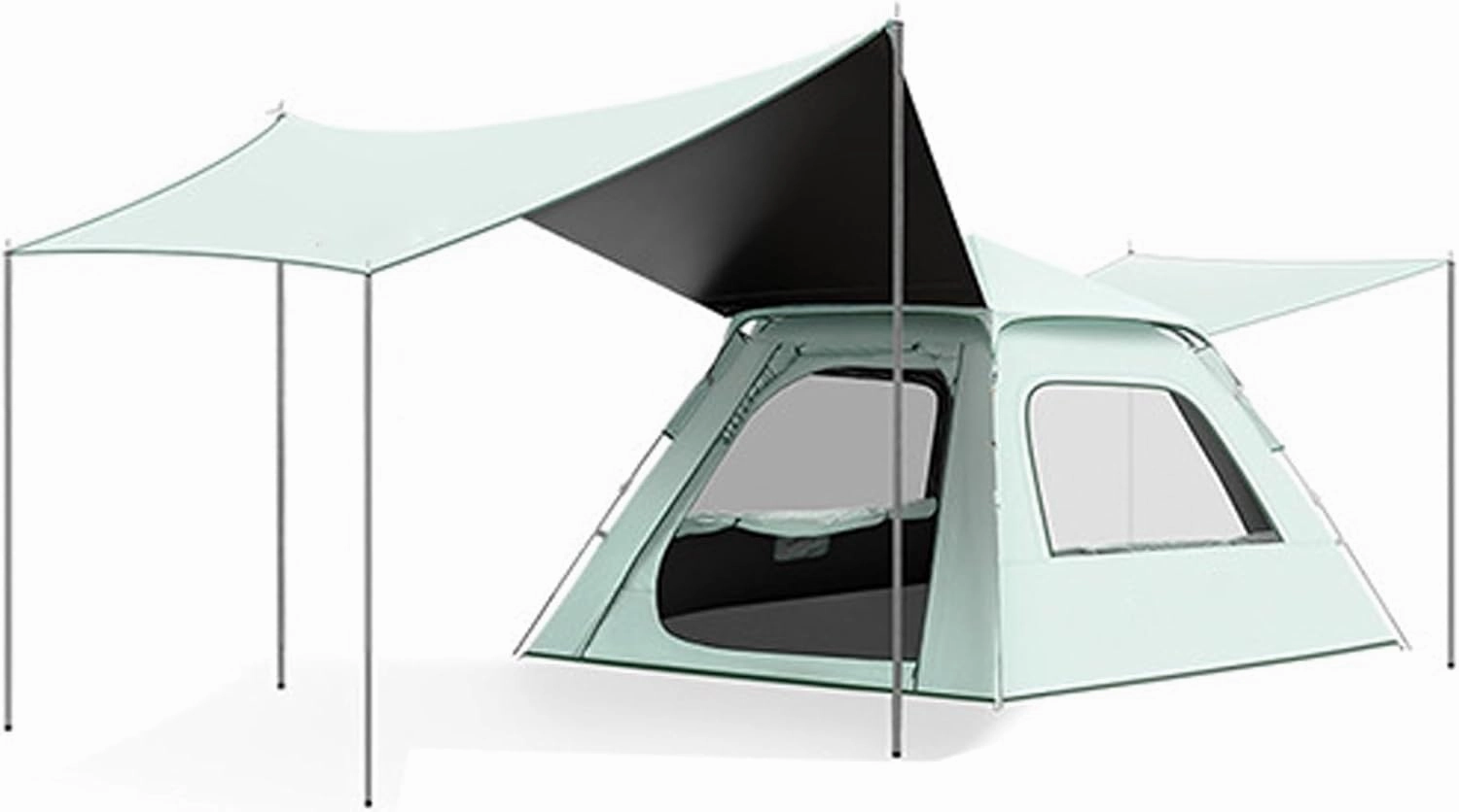 WHYATT Camping Tent, Instant Tent with Canopy Tarp, Waterproof Pop up Tent for Camping，2 in 1 Canopy Tent, Easy Set up