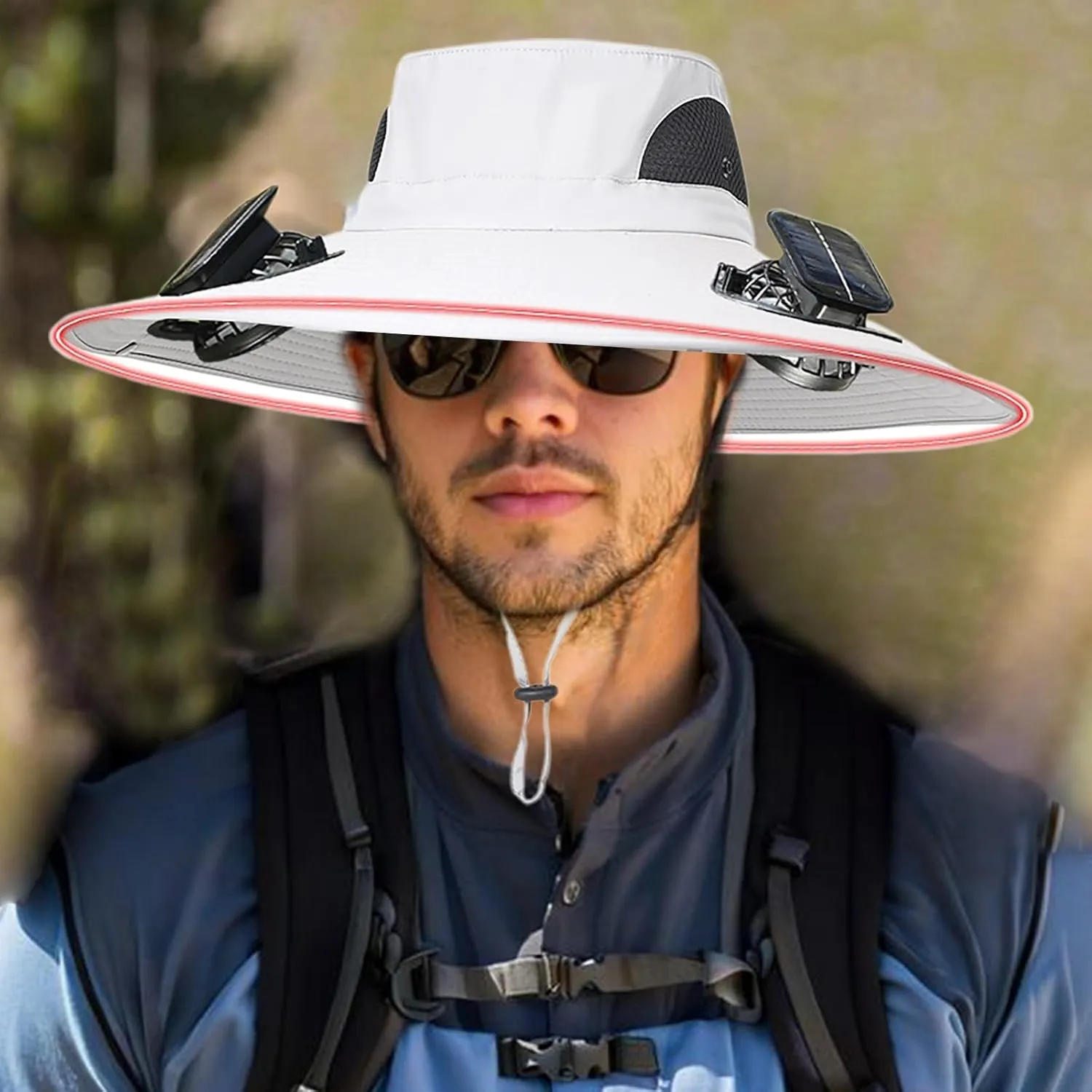 Wide Brim Bucket Hat for Men Women Breathable Sun Hat with 2 Solar Fan USB Charging Hiking Camping Fishing Hat 2025