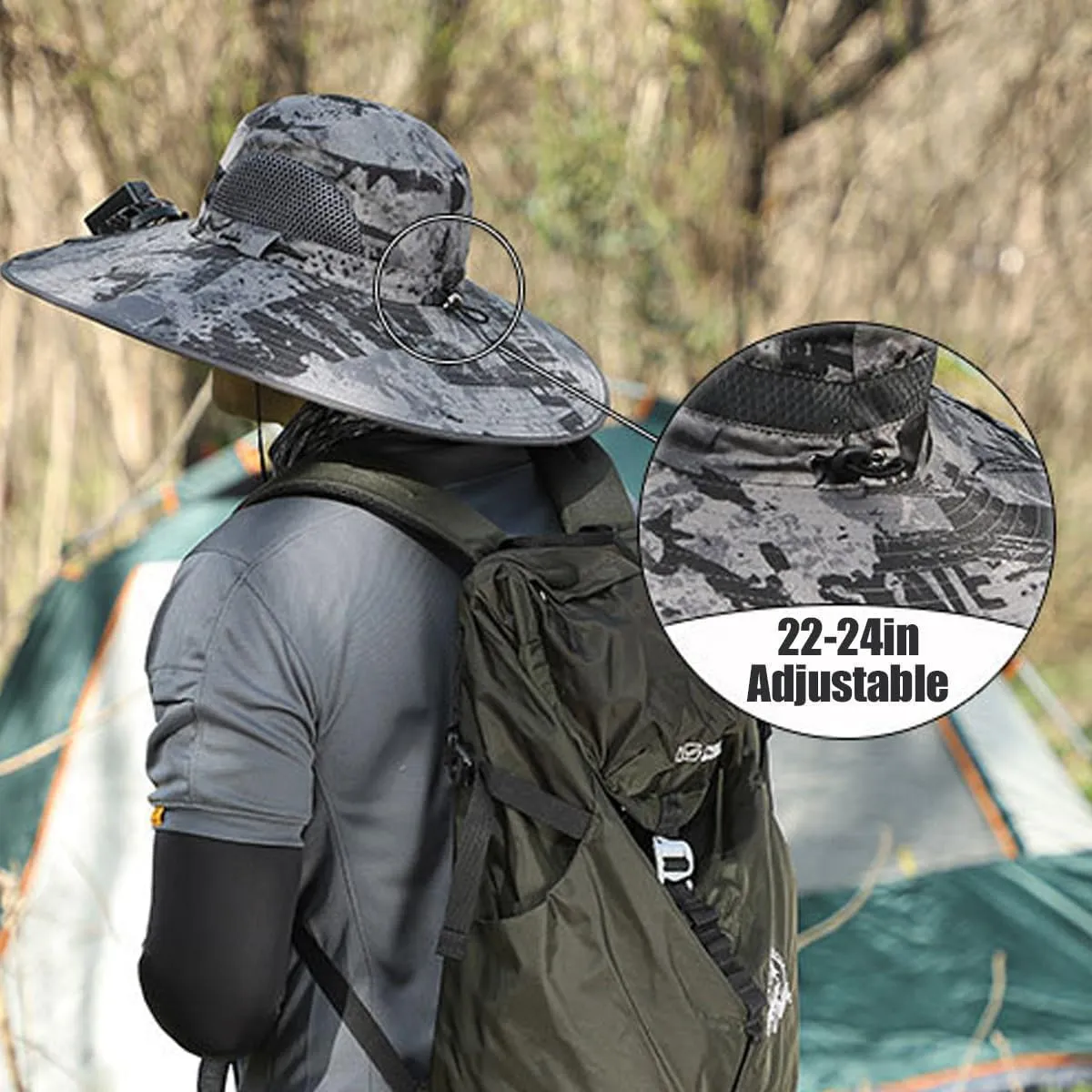 Wide Brim Solar Fan Outdoor Fishing Hat-Solar & USB Charging UPF50  Outdoor Sun Hat with 2 Solar-Powered Ventilation System