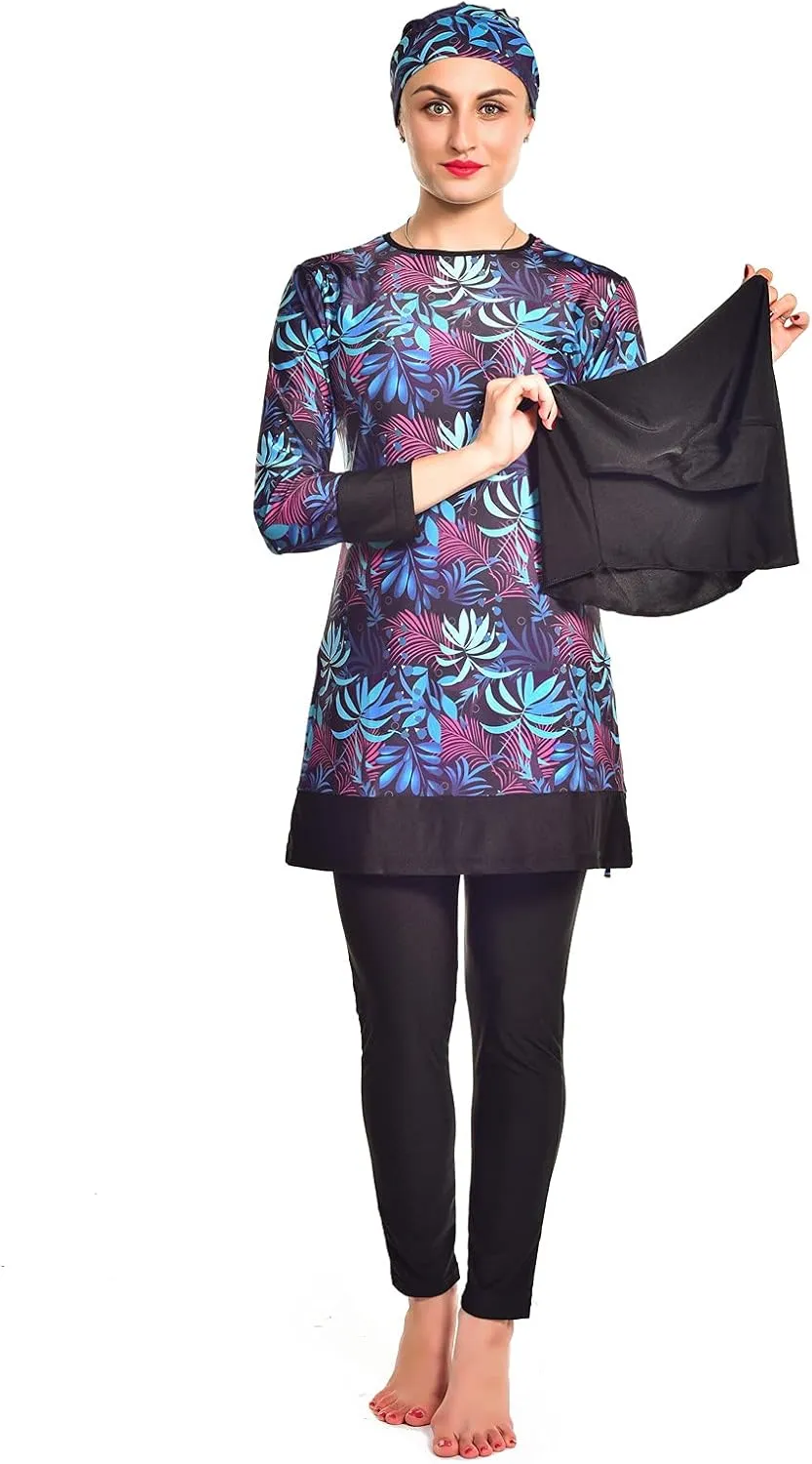 Women Modest Muslim Swimsuit Full Coverage Swimwear Islamic Hijab Ladies Beachwear Swimming Burkini Swim Suit