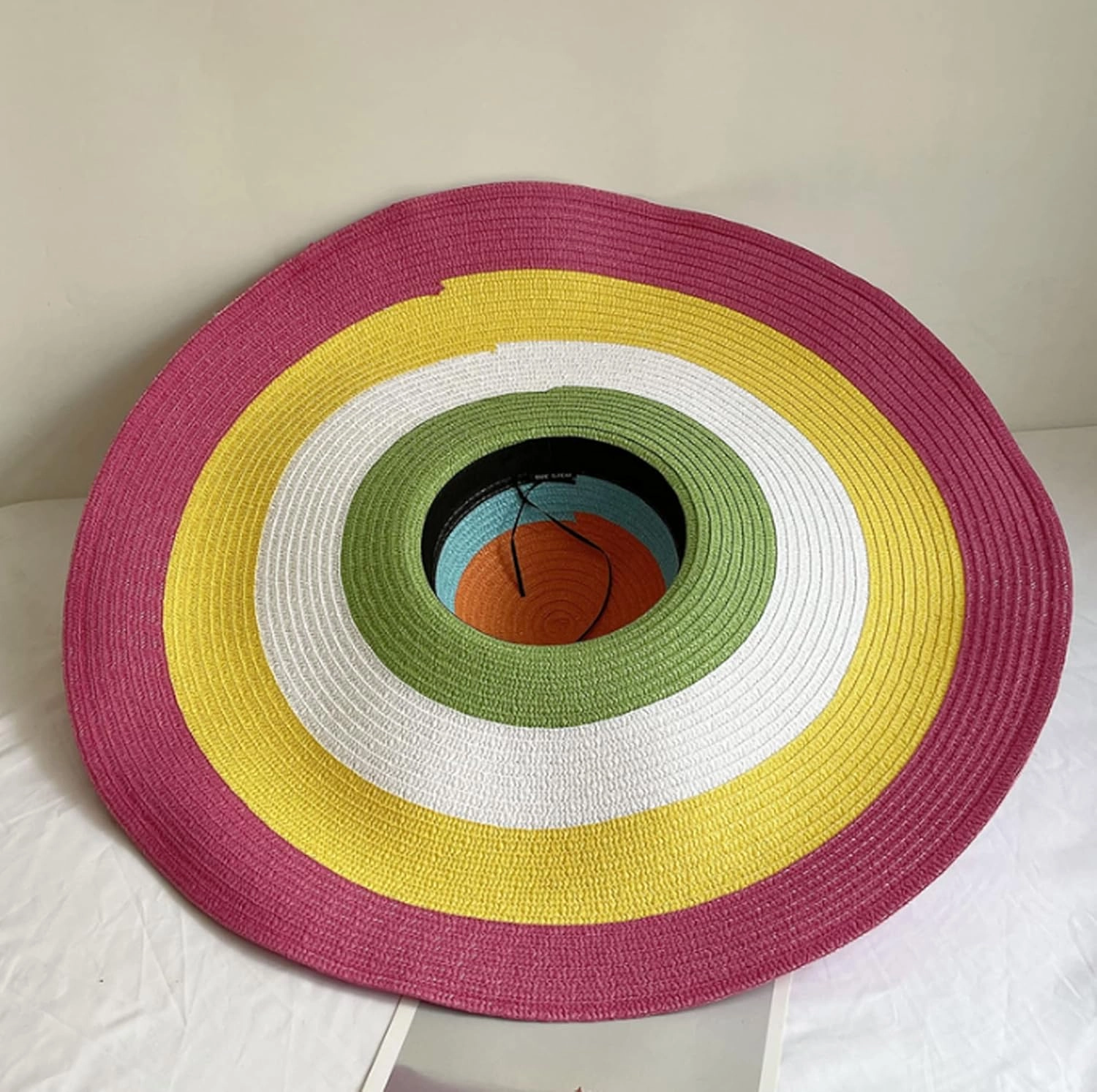 Women's Large Wide Brim Straw Hat Rainbow Striped Beach Cap UV Protection Roll Up Floppy Sun Hat Visor Hats