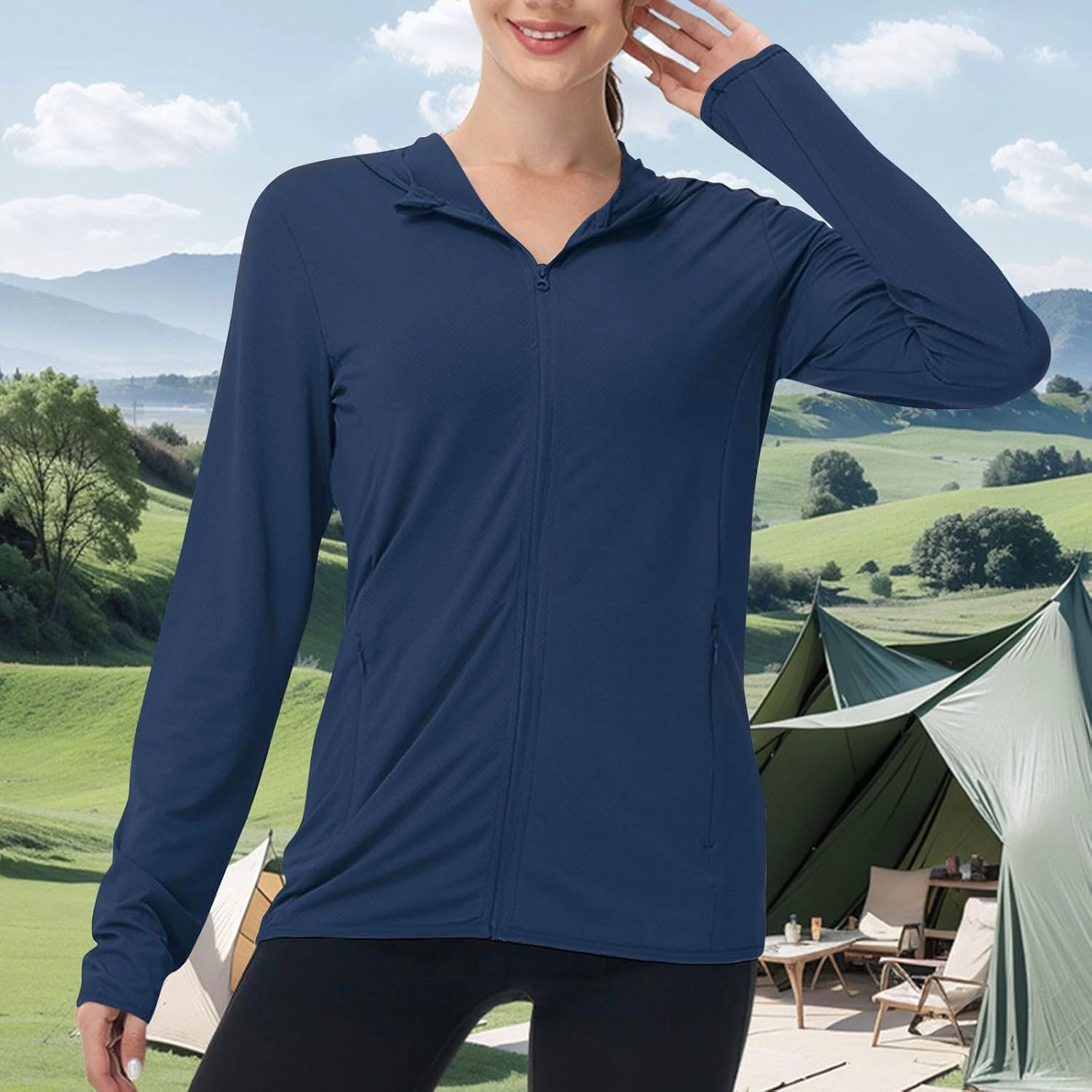Women's Long Sleeve Running Shirts UPF 50  Sun Protection Full Zip Athletic Jackets Lightweight Tops with Pockets