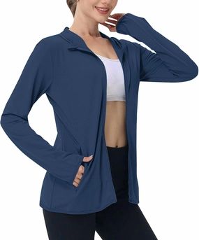 Women's Long Sleeve Running Shirts UPF 50  Sun Protection Full Zip Athletic Jackets Lightweight Tops with Pockets