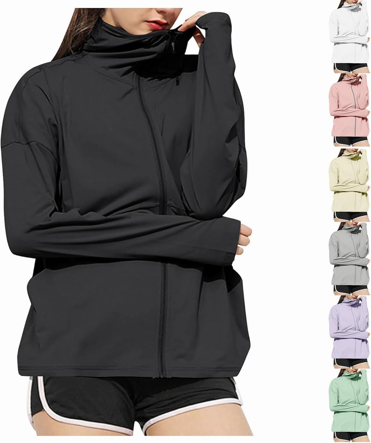 Women's UPF 50  Sun Protection Shirts Full Zip Athletic Long Sleeve Running Jackets Lightweight Tops with Pockets