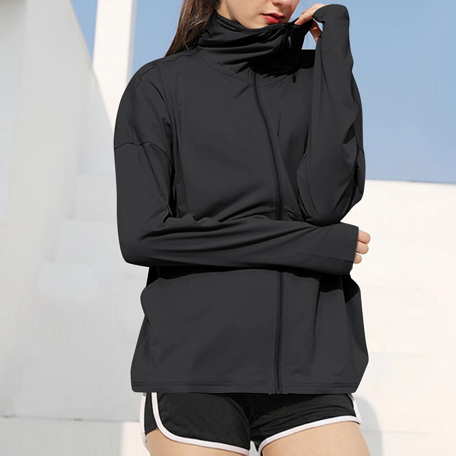 Women's UPF 50  Sun Protection Shirts Full Zip Athletic Long Sleeve Running Jackets Lightweight Tops with Pockets