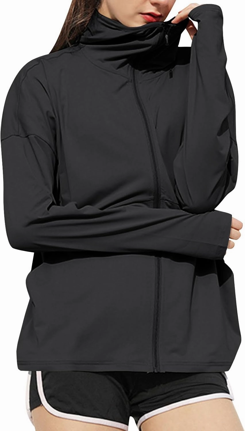 Women's UPF 50  Sun Protection Shirts Full Zip Athletic Long Sleeve Running Jackets Lightweight Tops with Pockets