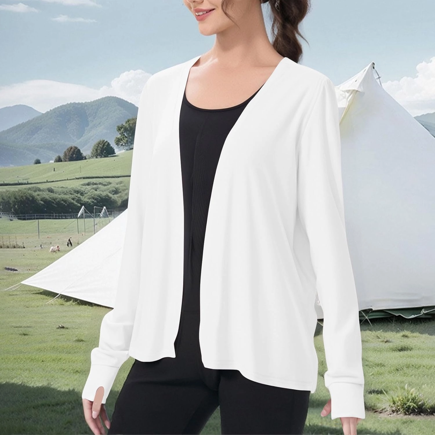 Women's UPF 50  Sun Protection Shirts Hiking Running Athletic Lightweight Jacket Long Sleeve Thumb Holes Cardigan