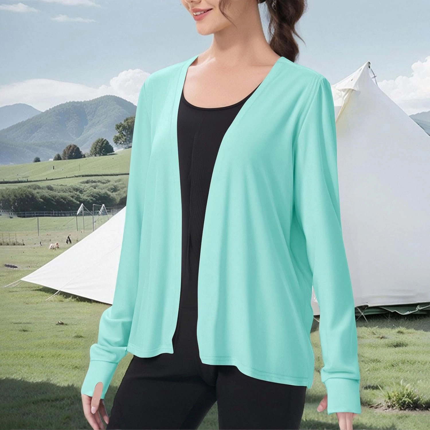 Women's UPF 50  Sun Protection Shirts Hiking Running Athletic Lightweight Jacket Long Sleeve Thumb Holes Cardigan