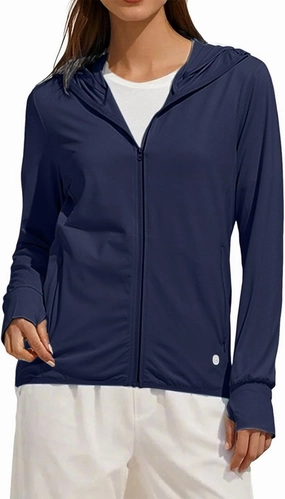 Women's UPF Sun Protection Shirt SPF Jacket UV Zip Up Hoodie Long Sleeve Summer Ice Silk Outdoor Coat with Thumb Hole