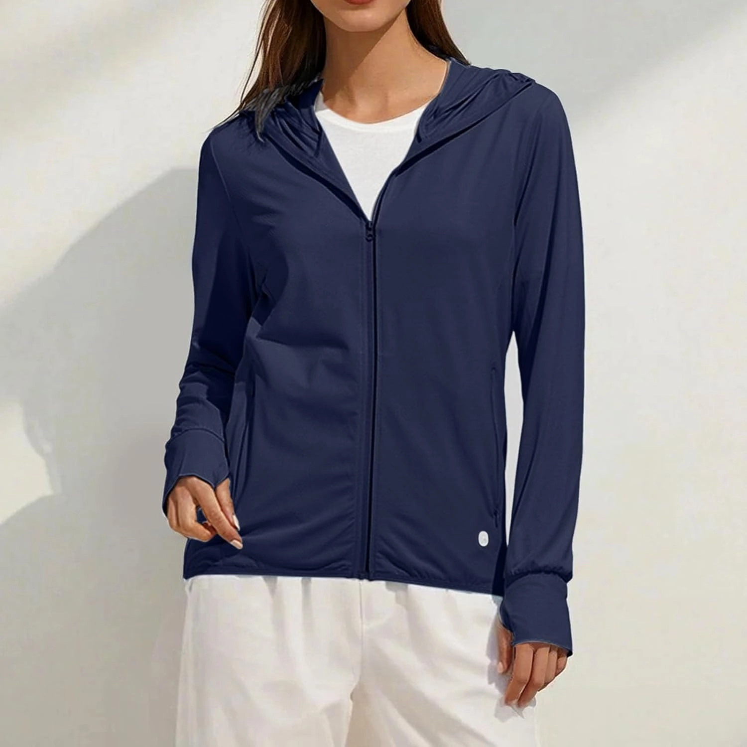 Women's UPF Sun Protection Shirt SPF Jacket UV Zip Up Hoodie Long Sleeve Summer Ice Silk Outdoor Coat with Thumb Hole