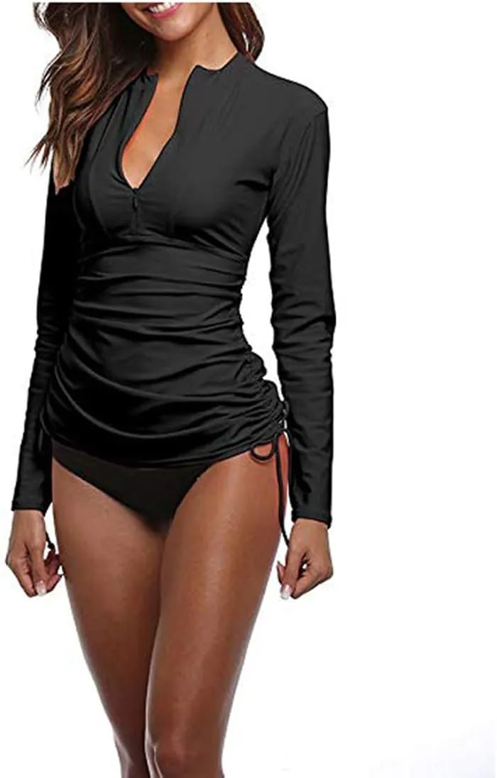 Women's 50  UV Sunscreen Long Sleeve Sunscreen Swimsuit Top Zipper Jacket Wetsuit