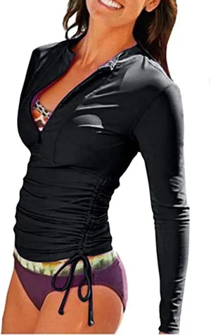 Women's 50  UV Sunscreen Long Sleeve Sunscreen Swimsuit Top Zipper Jacket Wetsuit