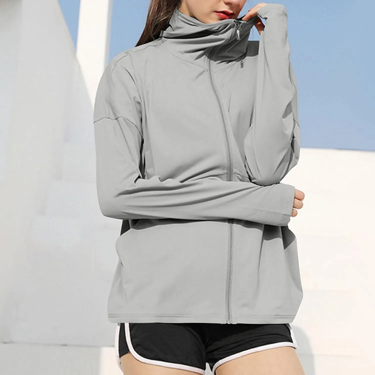 Women's UPF 50  Sun Protection Shirts Full Zip Athletic Long Sleeve Running Jackets Lightweight Tops with Pockets