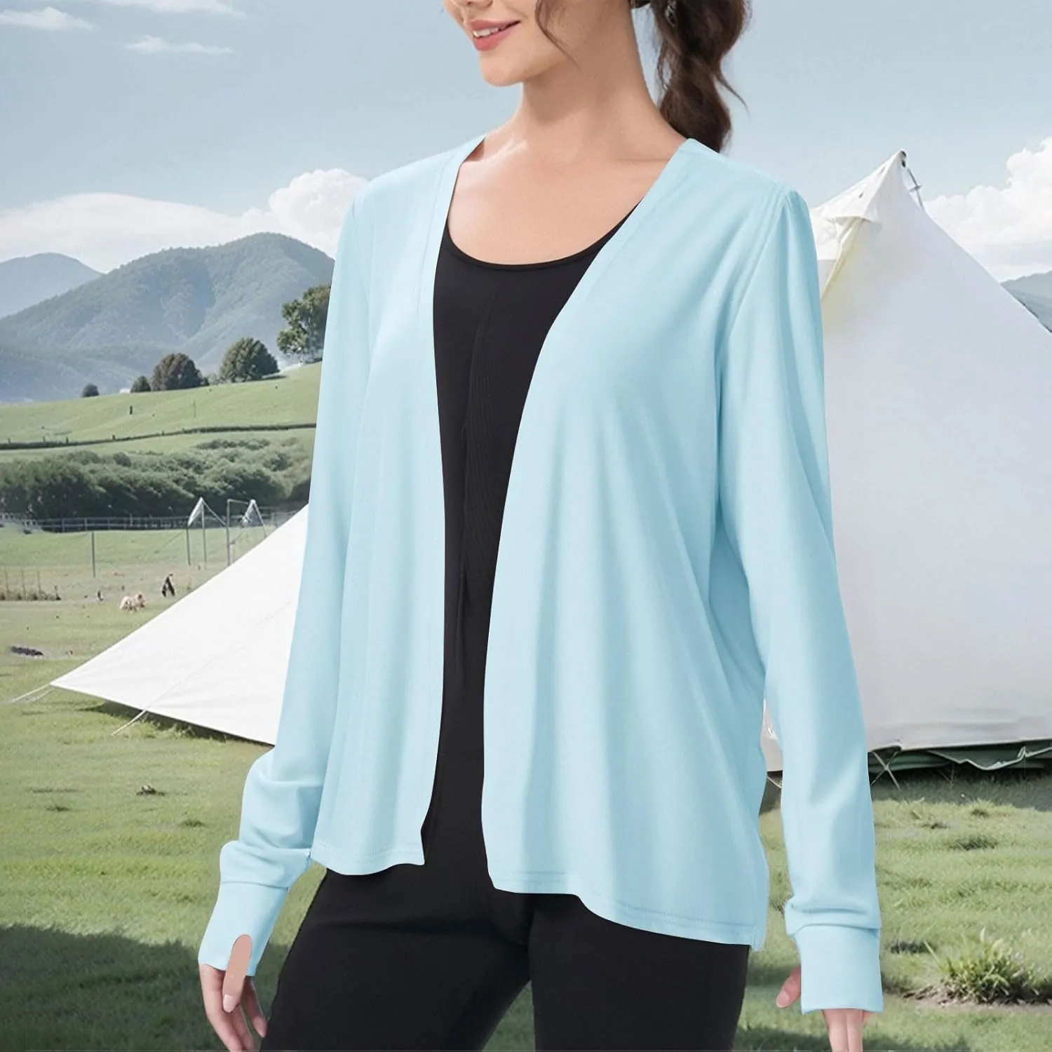 Women's UPF 50  Sun Protection Shirts Hiking Running Athletic Lightweight Jacket Long Sleeve Thumb Holes Cardigan