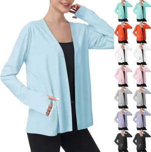 Women's UPF 50  Sun Protection Shirts Hiking Running Athletic Lightweight Jacket Long Sleeve Thumb Holes Cardigan