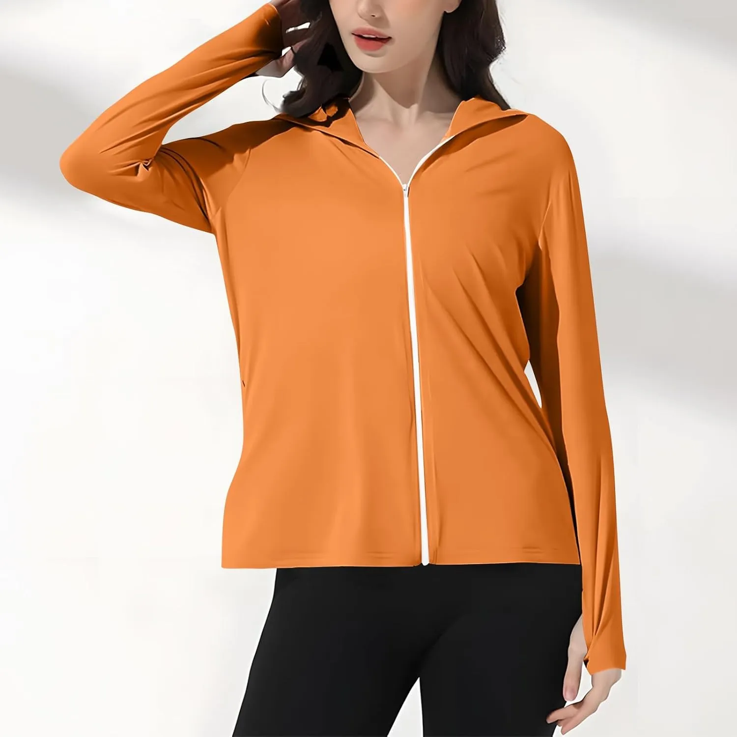 Womens UV Protrction Shirts UPF 50  with Mask Long Sleeve Rash Guard Outfit Running Outdoor Swimming Quick Dry Hoodie
