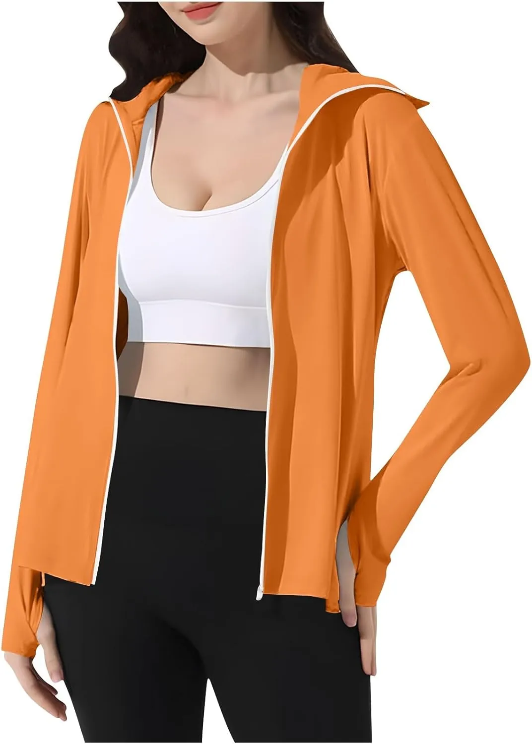 Womens UV Protrction Shirts UPF 50  with Mask Long Sleeve Rash Guard Outfit Running Outdoor Swimming Quick Dry Hoodie