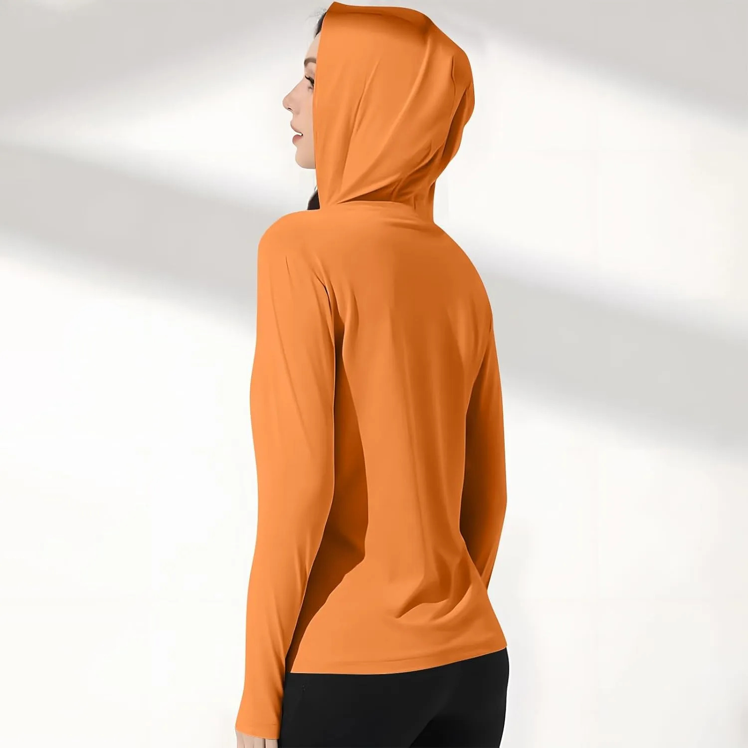 Womens UV Protrction Shirts UPF 50  with Mask Long Sleeve Rash Guard Outfit Running Outdoor Swimming Quick Dry Hoodie