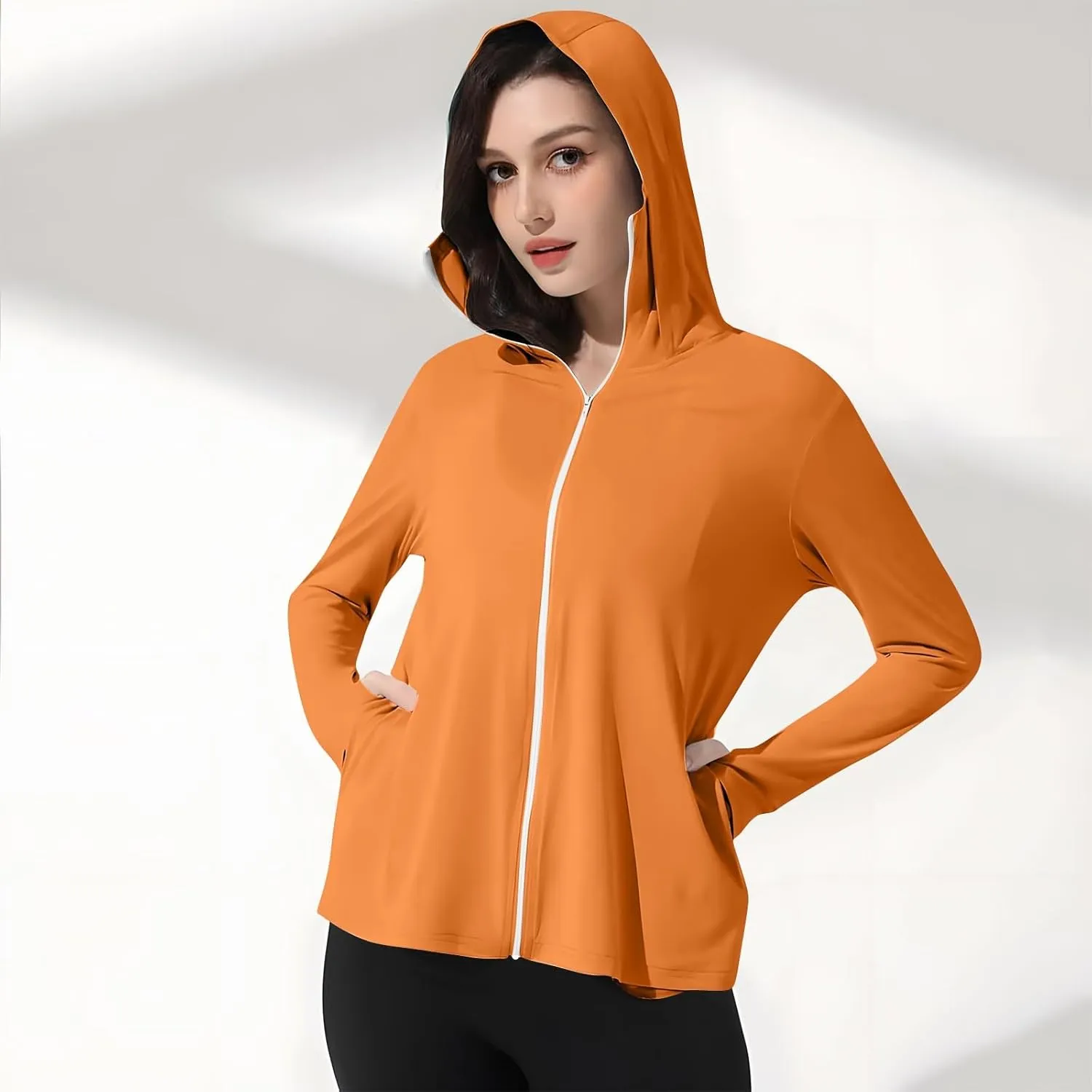 Womens UV Protrction Shirts UPF 50  with Mask Long Sleeve Rash Guard Outfit Running Outdoor Swimming Quick Dry Hoodie