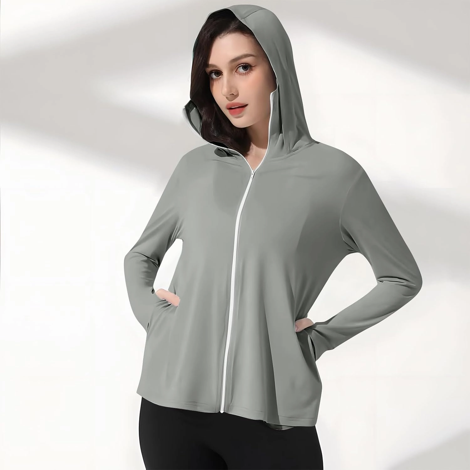 Womens UPF 50  Sun Protection Jackets with Mask UV Hoodie Lightweight Athletic Cycling Outfits Long Sleeve Hiking Shirt